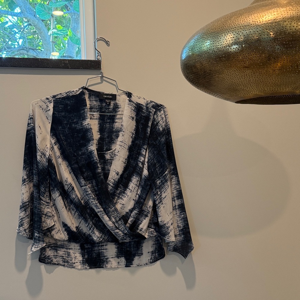 Karen Kane Navy and White ikat Blouse